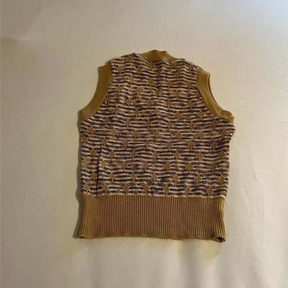 VINTAGE Acrylic brown sweater vest M - Picture 2 of 8